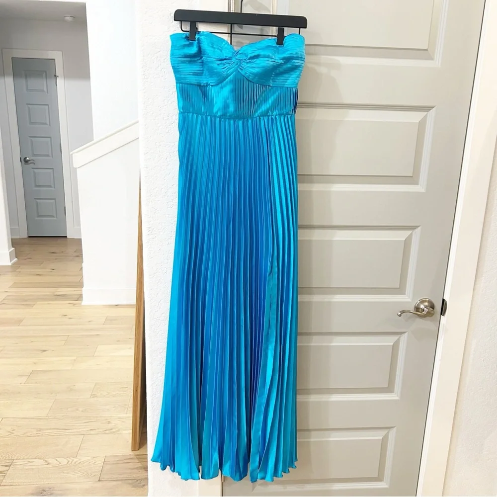 NWT Amur Stef Pleated Maxi Gown Dress Adonis Blue Revolve - Picture 2 of 6